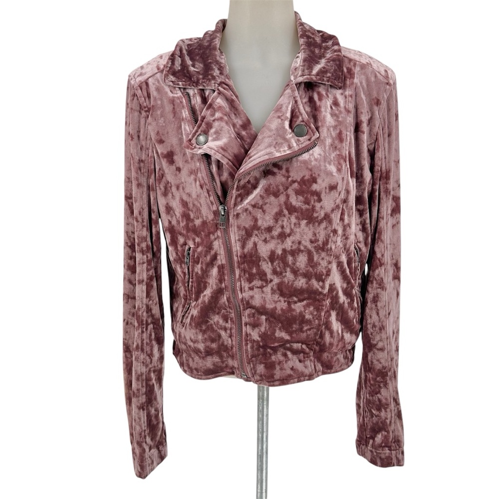 AEO American Eagle Sz M Crushed Velvet Pink Asymmetrical Zip Jacket moto…